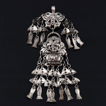 Handmade Miao Ethnic Tribal Dual Layer Dangle for 2-pc Headpiece Set